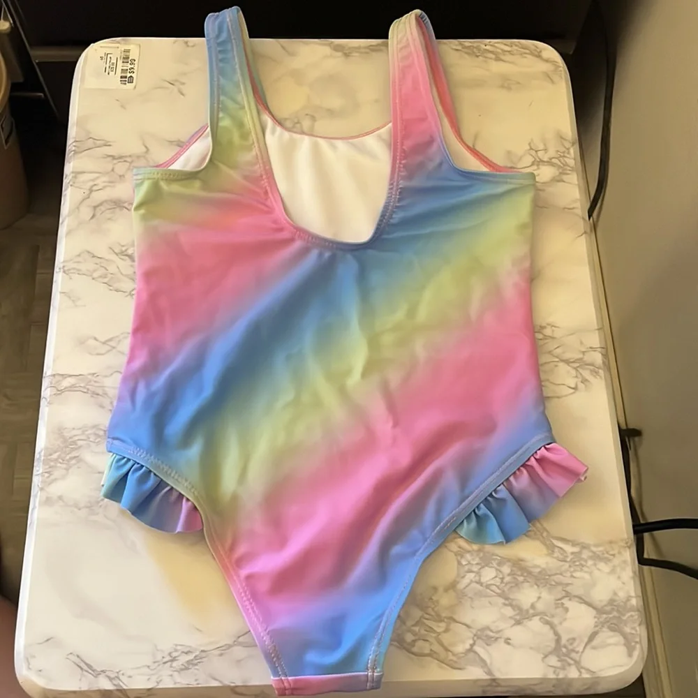 SHEIN Kids Rainbow Pastel Unicorn One-Piece Swimsuit